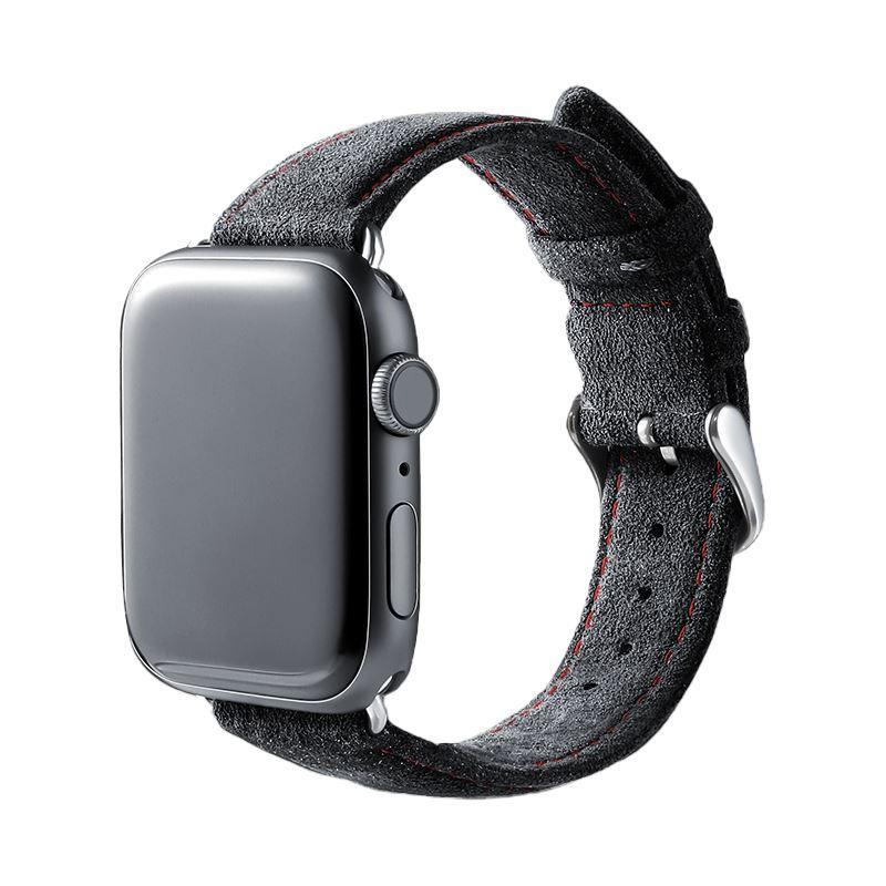Alcantara Apple Watch Band With Buckle - Space Grey With Red Stitching - 38/40/41/42mm