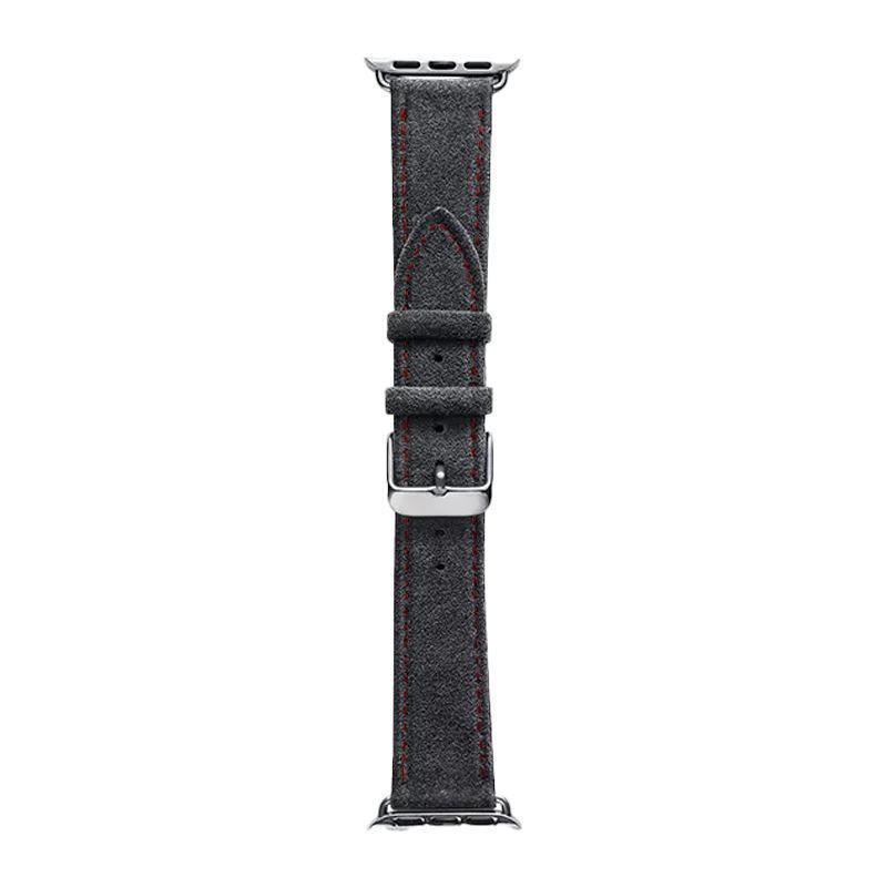 Alcantara Apple Watch Band With Buckle - Space Grey With Red Stitching - 42/44/45/46mm & Ultra (49mm)